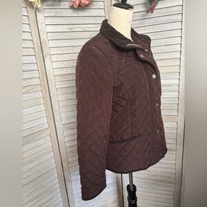 GEORGE Women’s Small dark chocolate brown jacket black trim, quilted zip & snaps
